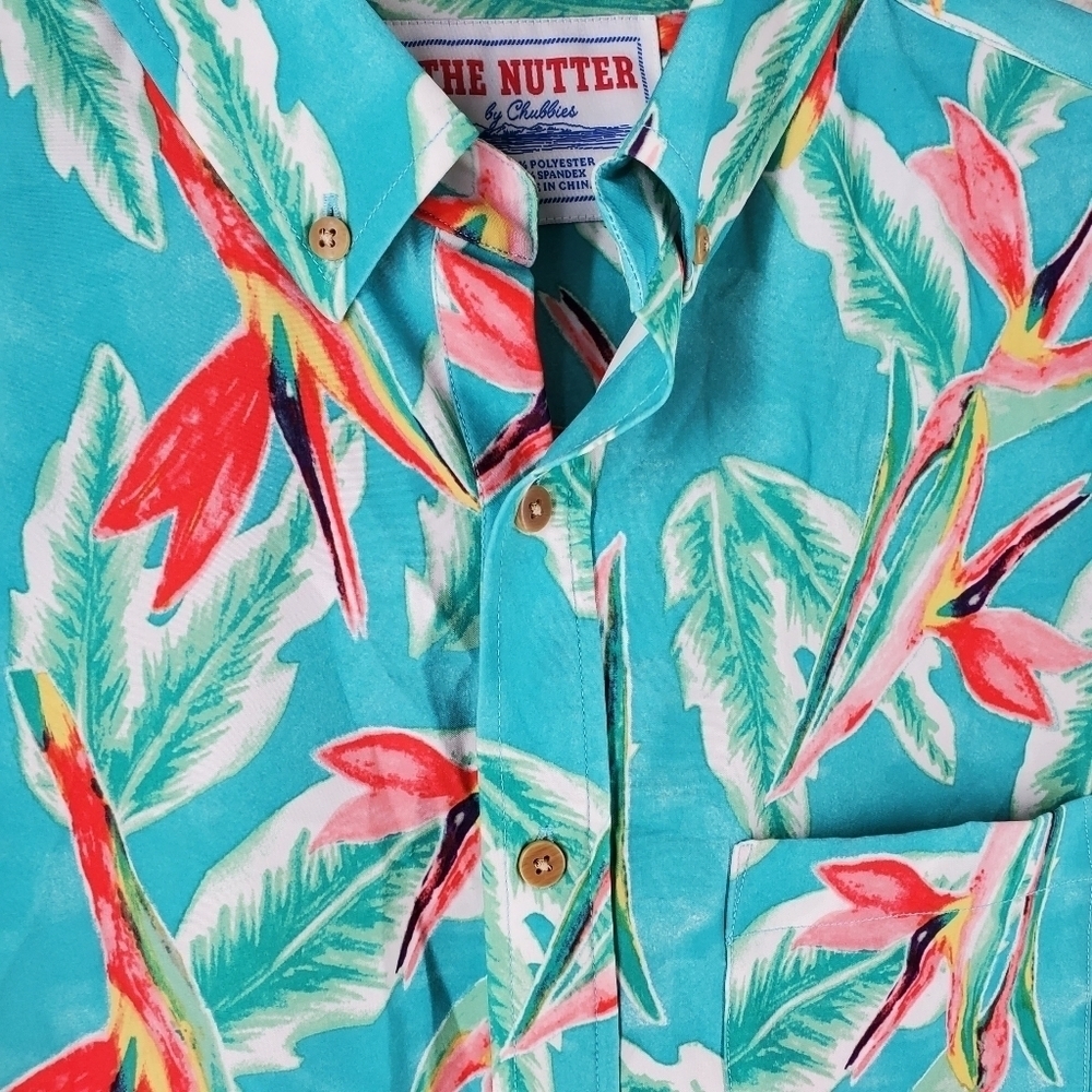 Chubbies Nutter Polo Shirt Mens S Hawaiian Floral SS Green Blue Pink Multi Beach - Picture 7 of 11